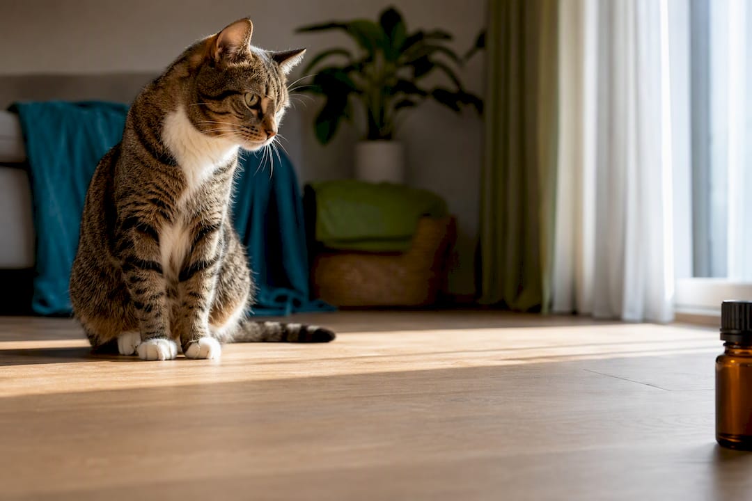 Katze bleibt von verschlossenen Duftölen fern