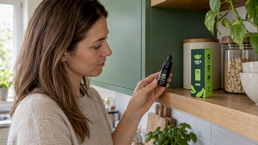 CBD-Öl auf dem Küchenregal während der Kontrolle