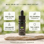CBD-Öl 10 % 10 ml – Inhaltsstoffe: 1000 mg CBD, CO₂-Extraktion, THC < 0,05 % laut Labor